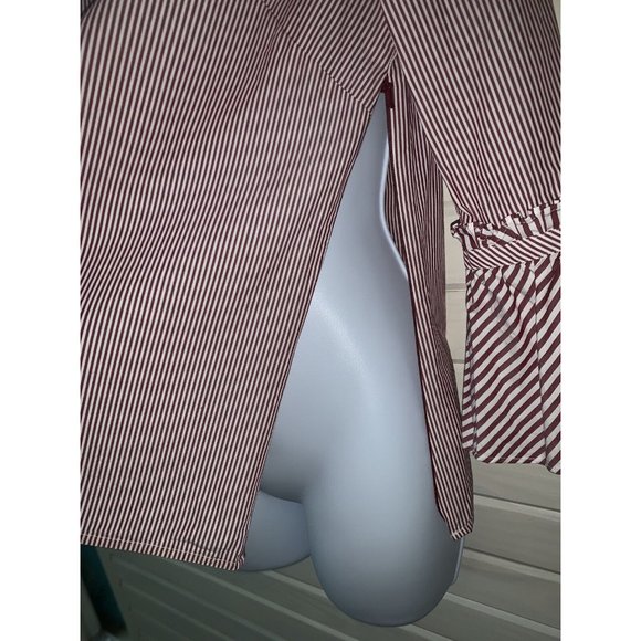 Talbots Sz SMALL Side Zip Tunic Blouse Red White Stripes Ruffle Collar EUC - Picture 6 of 8